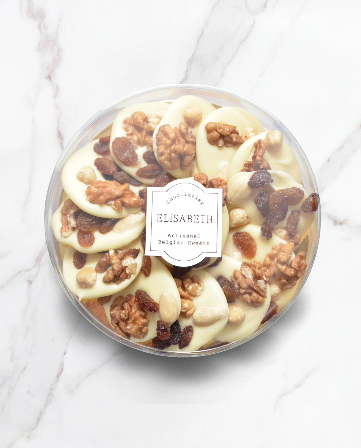 Mendiants met witte chocolade