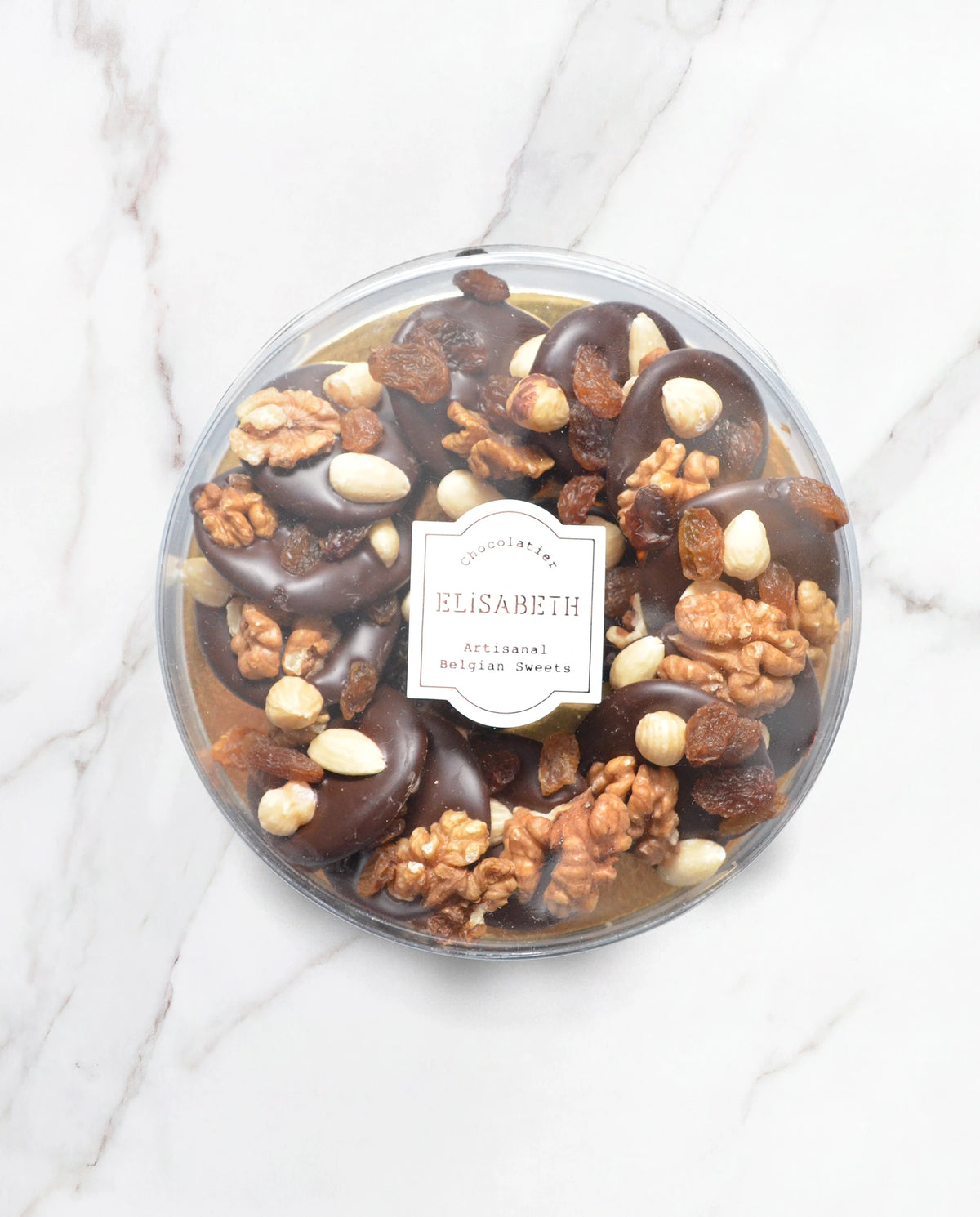 Mendiants met donkere chocolade