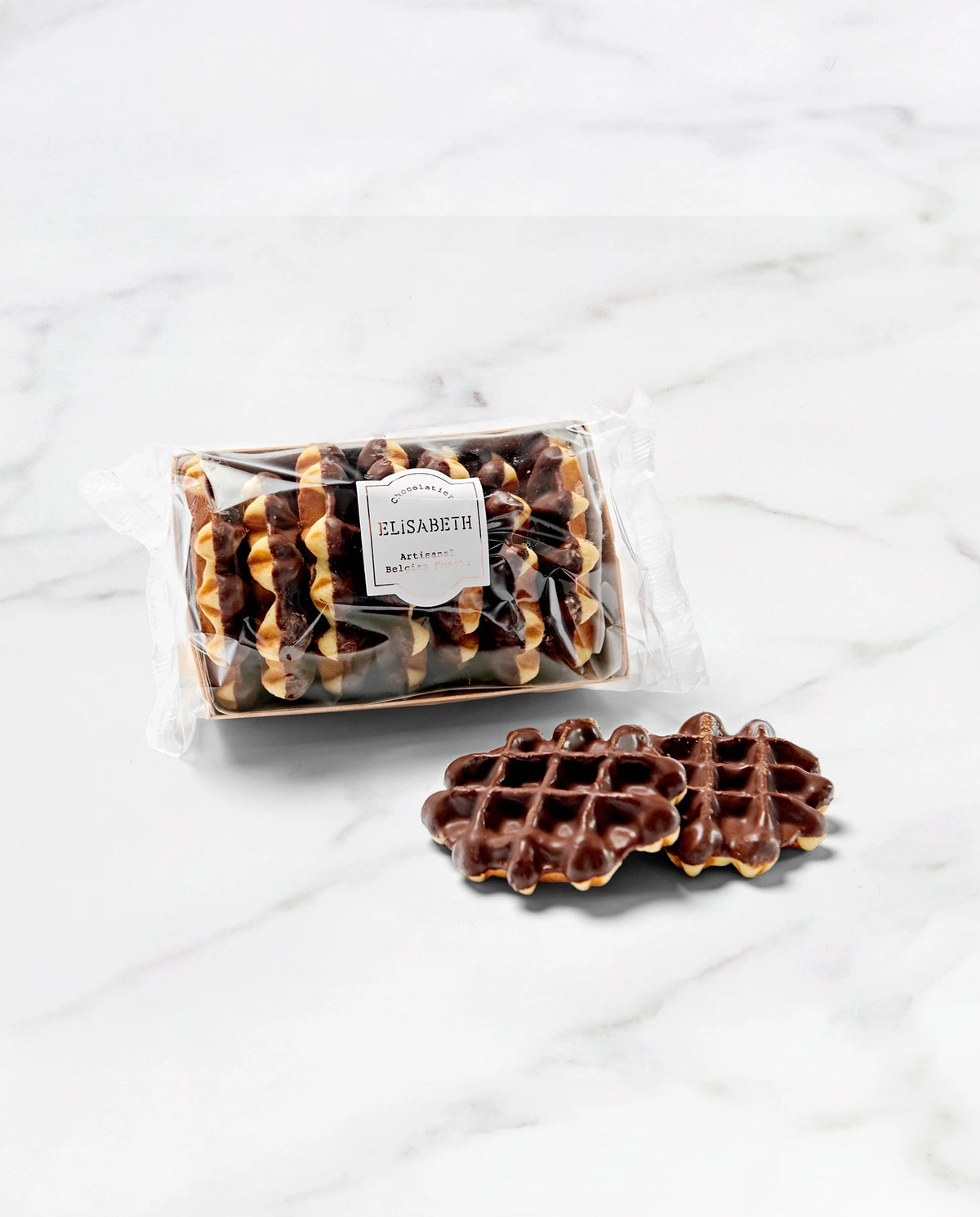 Krokante boterwafels met chocolade, detail